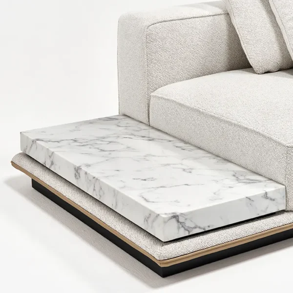 Classic White Fabric Sofa HlS012 - Image 5