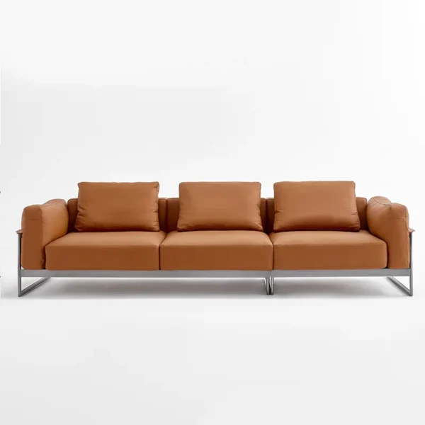 Vibrant Orange Leather Sofa HLS004 - Image 2