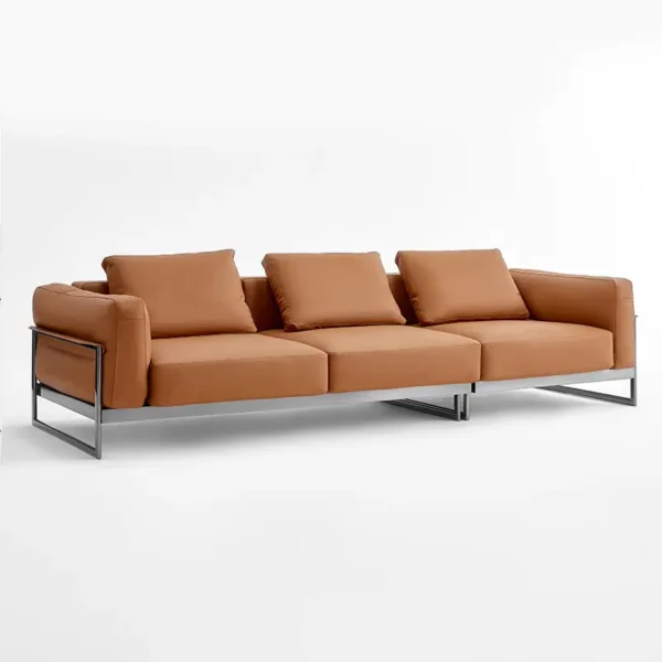 Vibrant Orange Leather Sofa HLS004 - Image 3