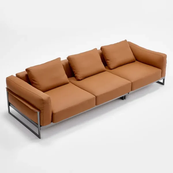 Vibrant Orange Leather Sofa HLS004